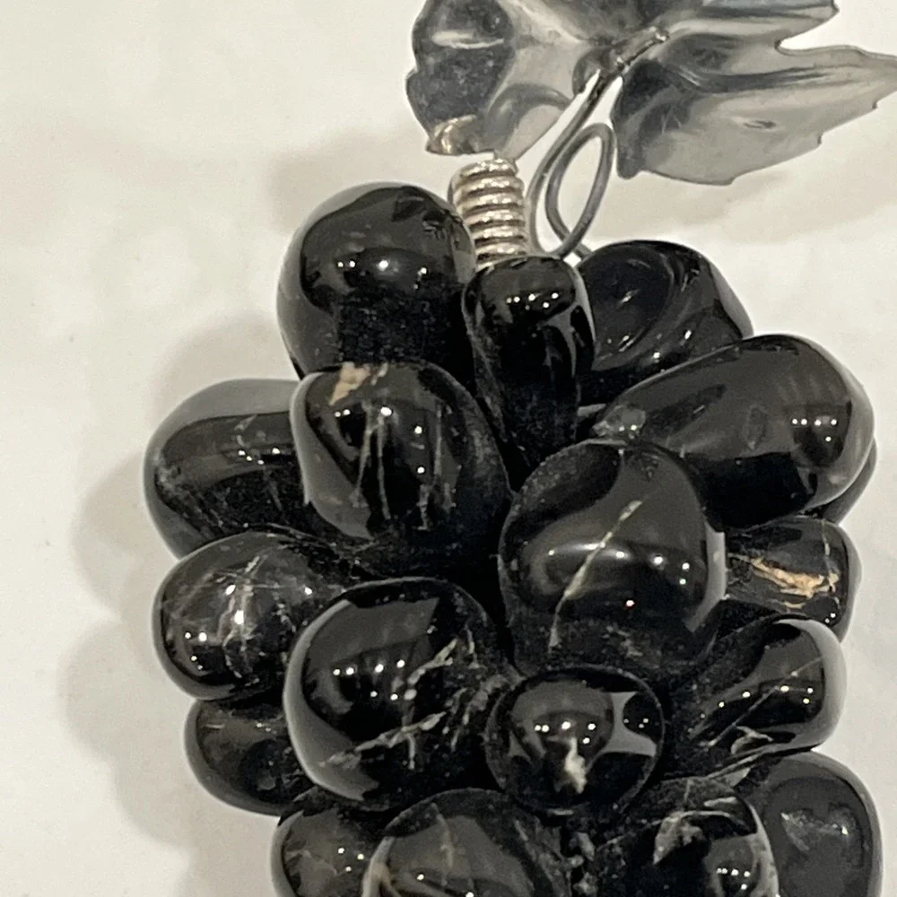 Black Onyx Stone Grape Clusters, Obsidian, Faux Stone Grapes, Decor